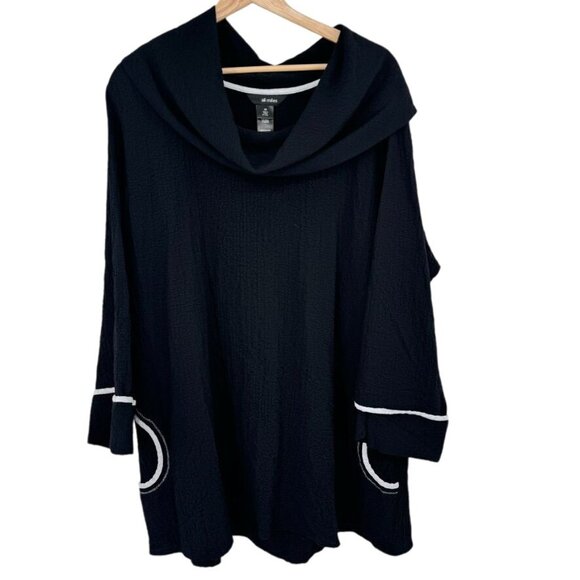 Ali Miles Black Cowl Neck crinkle Tunic Top size 2X plus Pockets women's - Picture 1 of 12